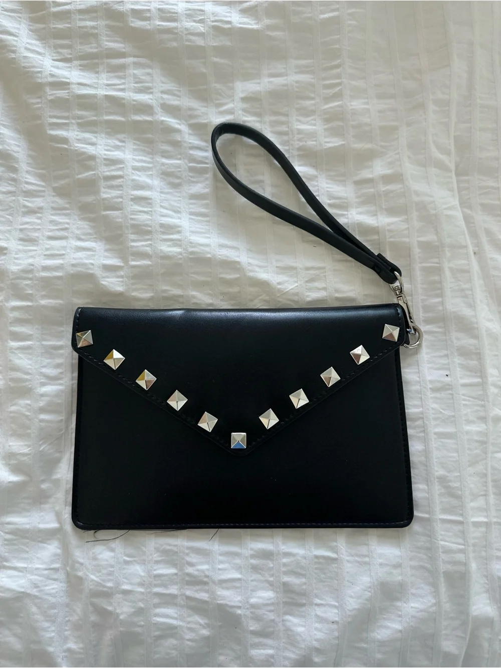 BCBGMAXAZRIA Black Studded Envelope Wristlet Clutch